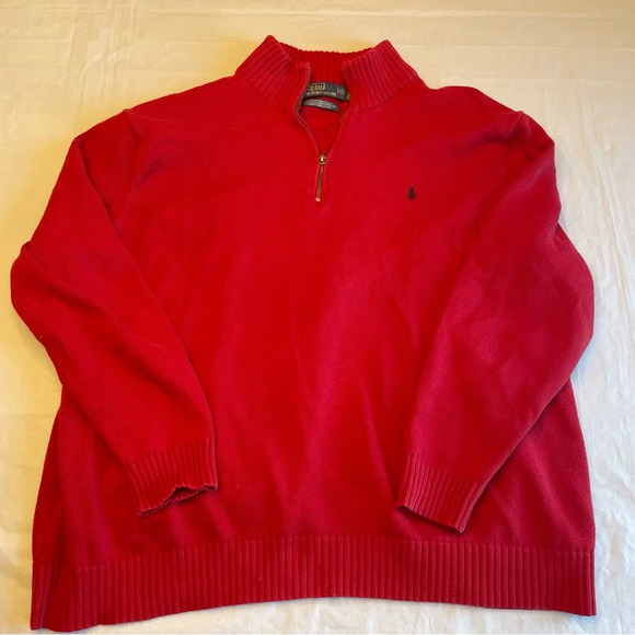 🧵 Vintage Polo Ralph Lauren Red Knit Sweater - Men’s 3XL - 100% Cotton 🧵 - Picture 6 of 10